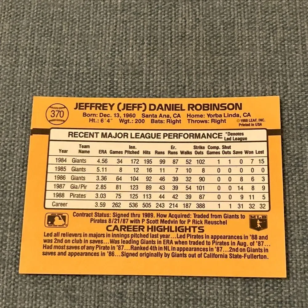 1989 Donruss Pittsburgh Pirates Baseball Card Trading Card